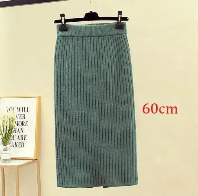 2022 Spring Autumn Casual Women High Waist Skirt Warm Knitted Pencil Skirt Elegant Long Skirts High Quality Office Skirts Split