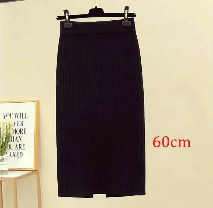 2022 Spring Autumn Casual Women High Waist Skirt Warm Knitted Pencil Skirt Elegant Long Skirts High Quality Office Skirts Split