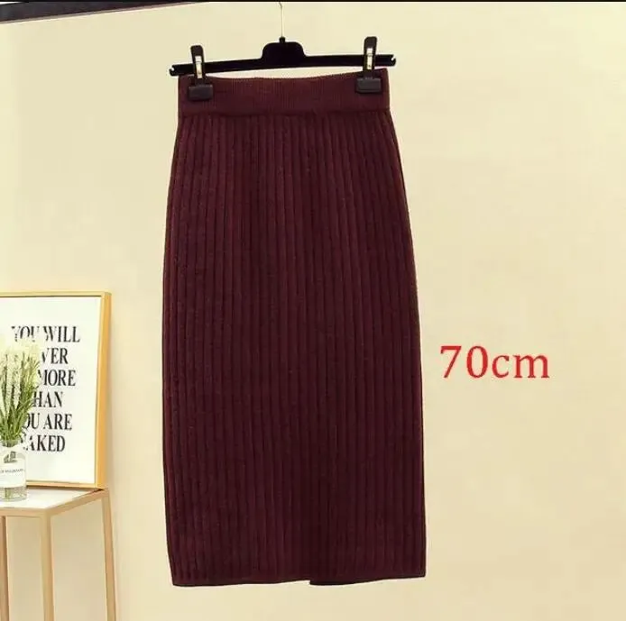 2022 Spring Autumn Casual Women High Waist Skirt Warm Knitted Pencil Skirt Elegant Long Skirts High Quality Office Skirts Split