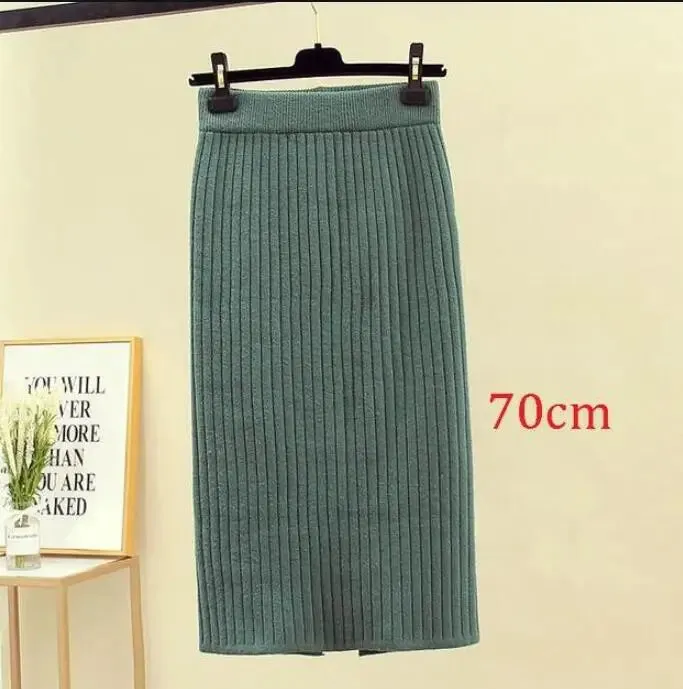 2022 Spring Autumn Casual Women High Waist Skirt Warm Knitted Pencil Skirt Elegant Long Skirts High Quality Office Skirts Split