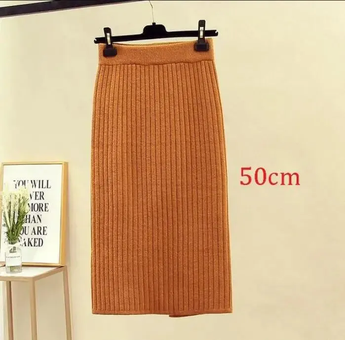 2022 Spring Autumn Casual Women High Waist Skirt Warm Knitted Pencil Skirt Elegant Long Skirts High Quality Office Skirts Split