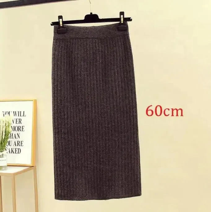 2022 Spring Autumn Casual Women High Waist Skirt Warm Knitted Pencil Skirt Elegant Long Skirts High Quality Office Skirts Split