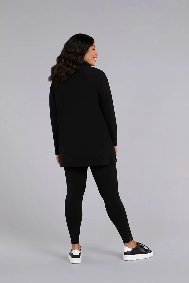 Bamboo Fleece Zip Collar Tunic | Black