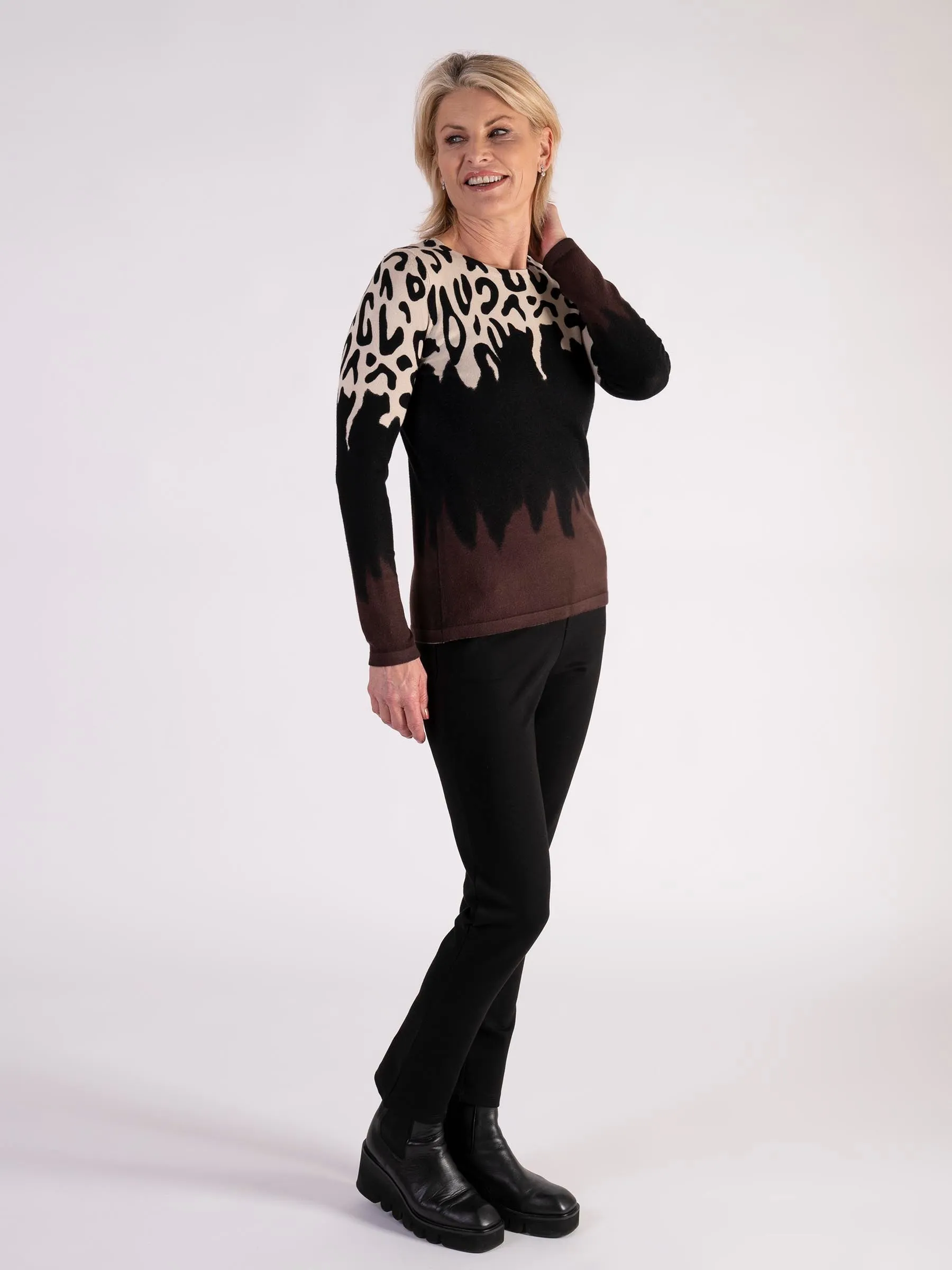 Black/Cream Mixed Animal Pattern Jumper