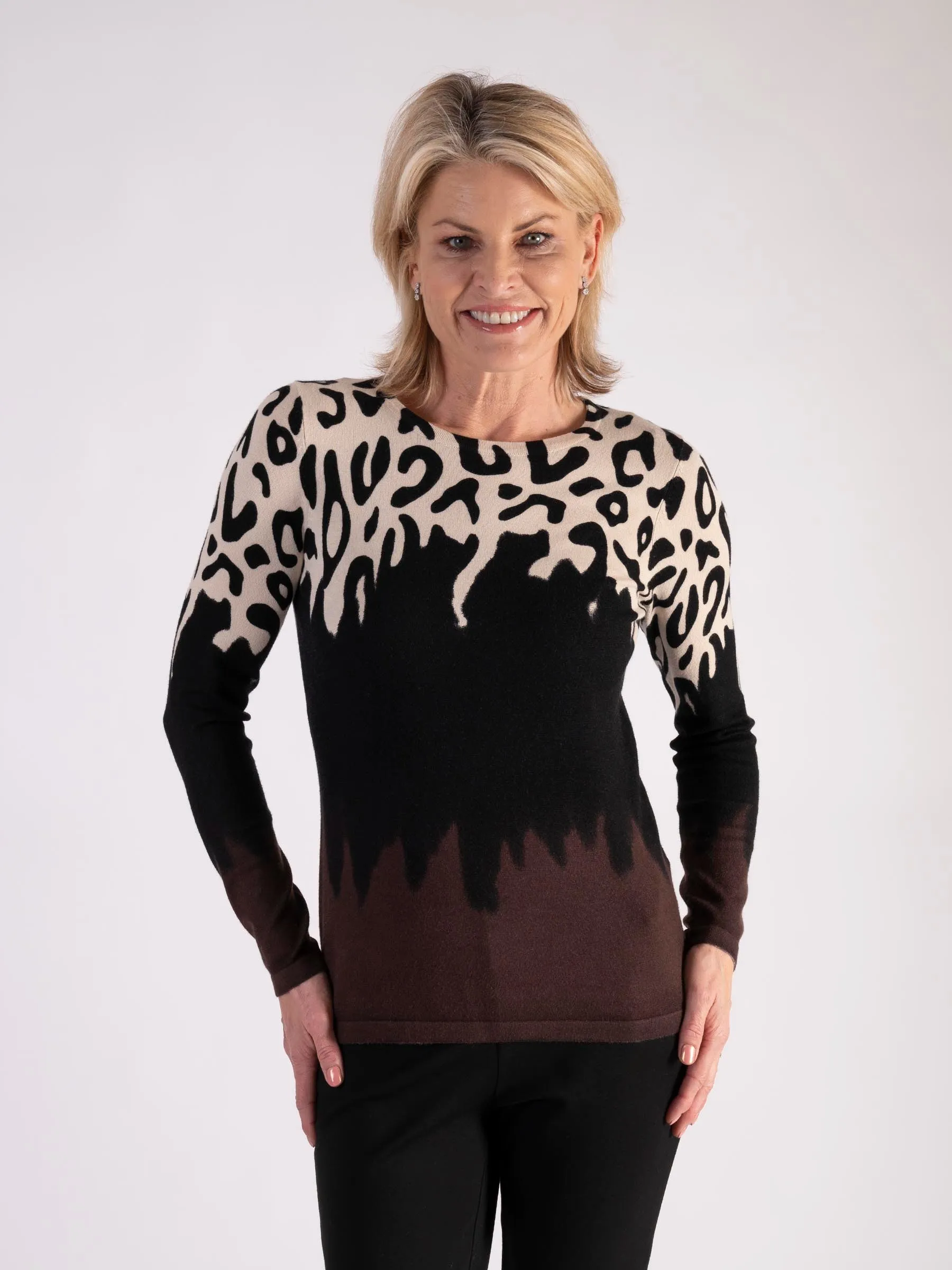 Black/Cream Mixed Animal Pattern Jumper