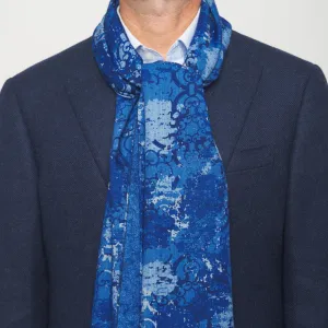 Blue Sicilian Ceramic and Paisley Double Face Wool Scarf