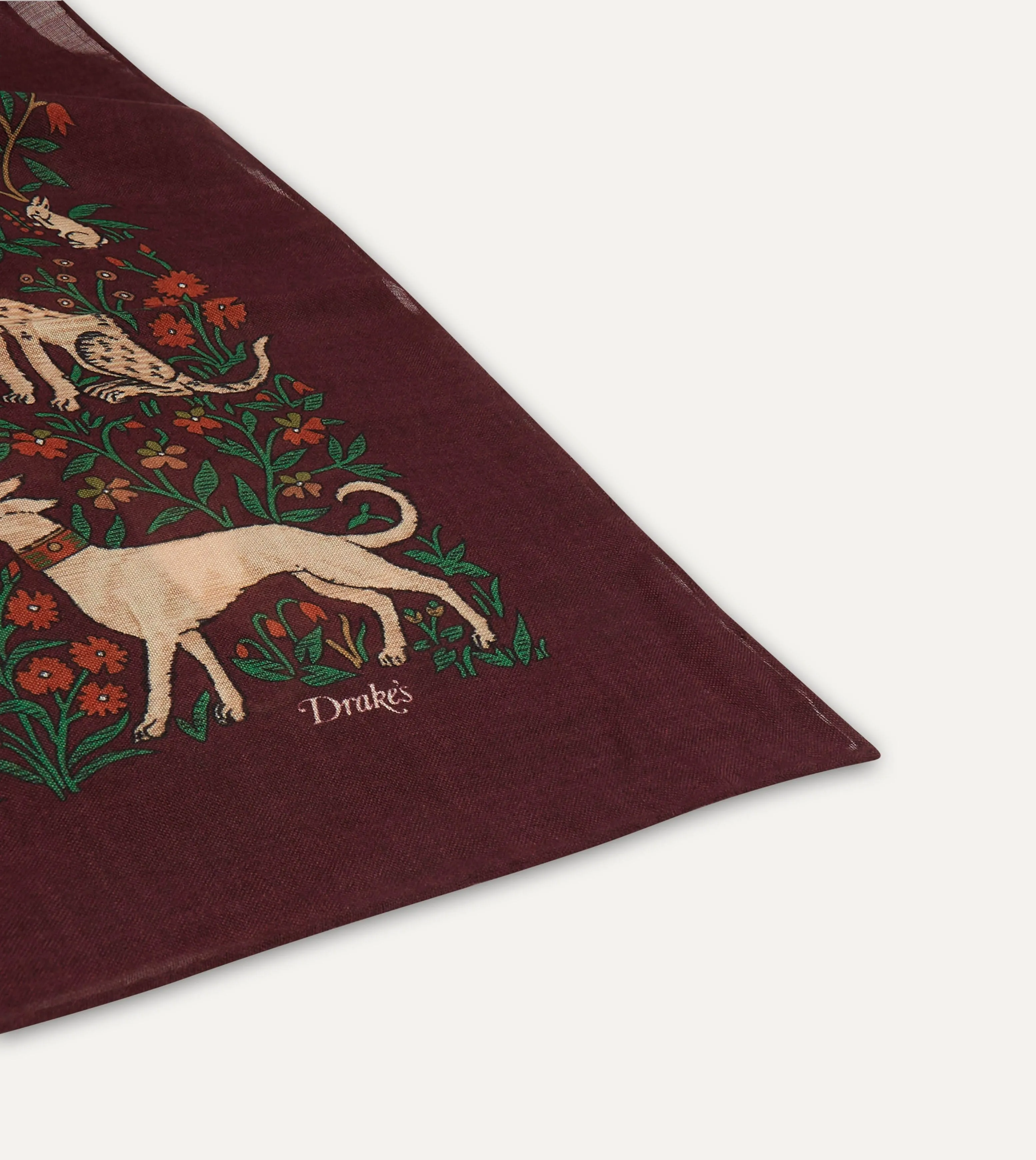 Burgundy Unicorn Print Wool-Silk Square Scarf