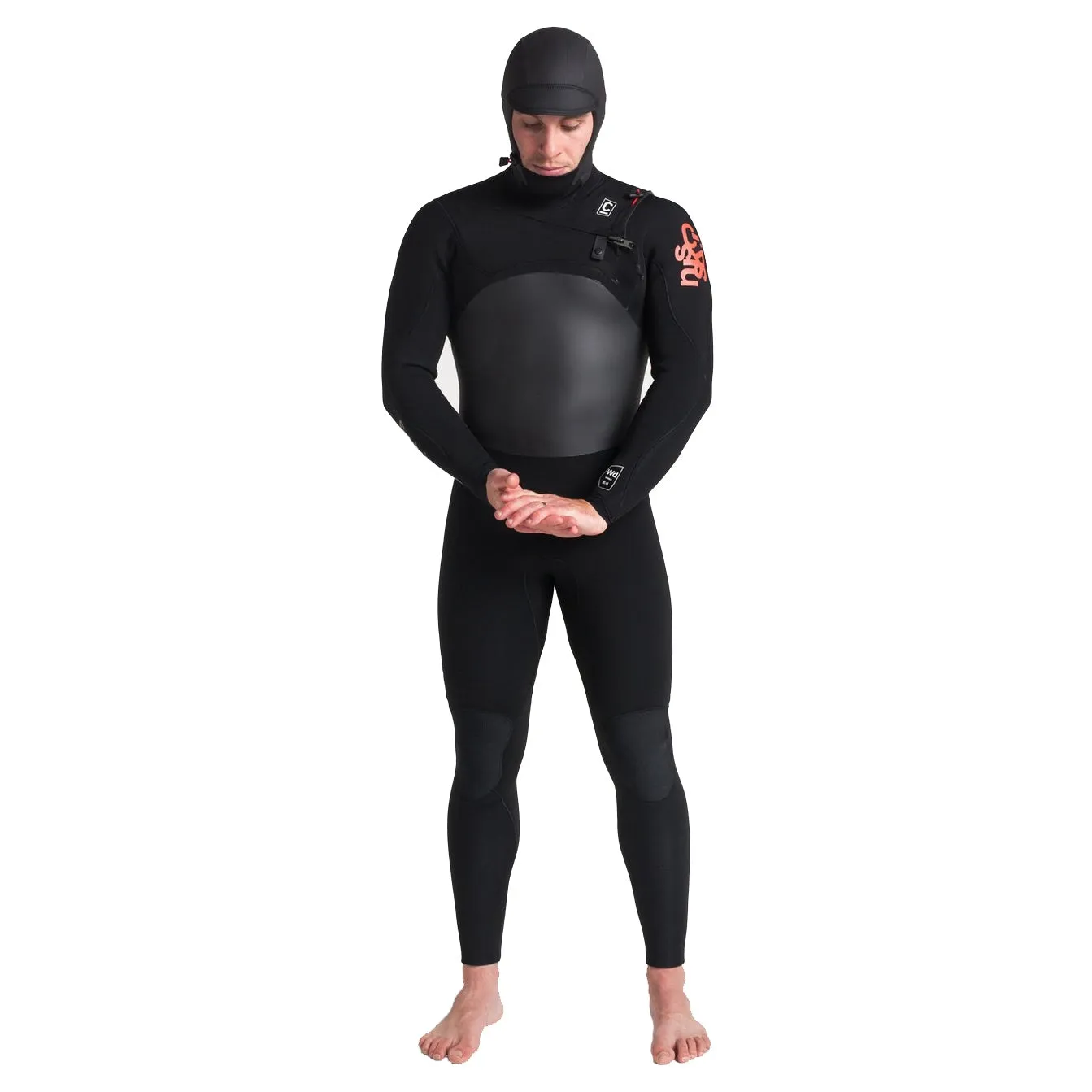 C-Skins Wired 5/4mm Hooded Chest Zip Wetsuit - Anthracite/Black/Warm Red