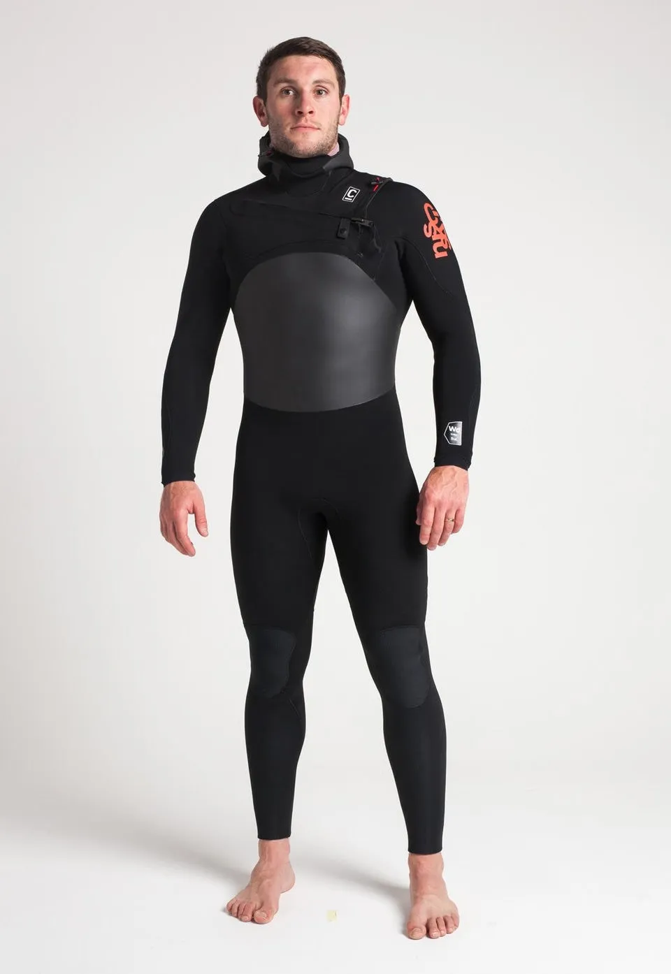 C-Skins Wired 5/4mm Hooded Chest Zip Wetsuit - Anthracite/Black/Warm Red