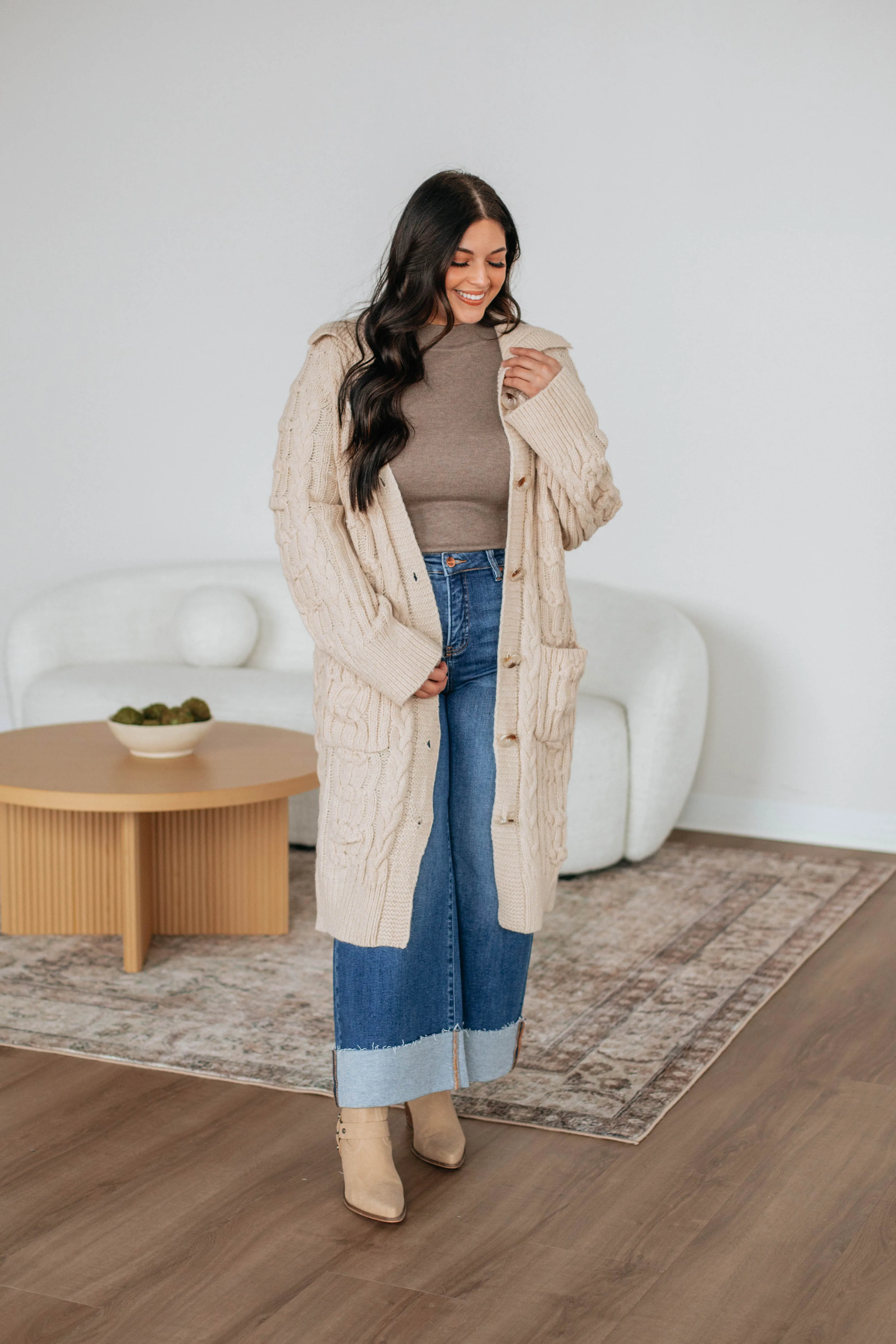 Danna Cable Knit Cardigan - Natural