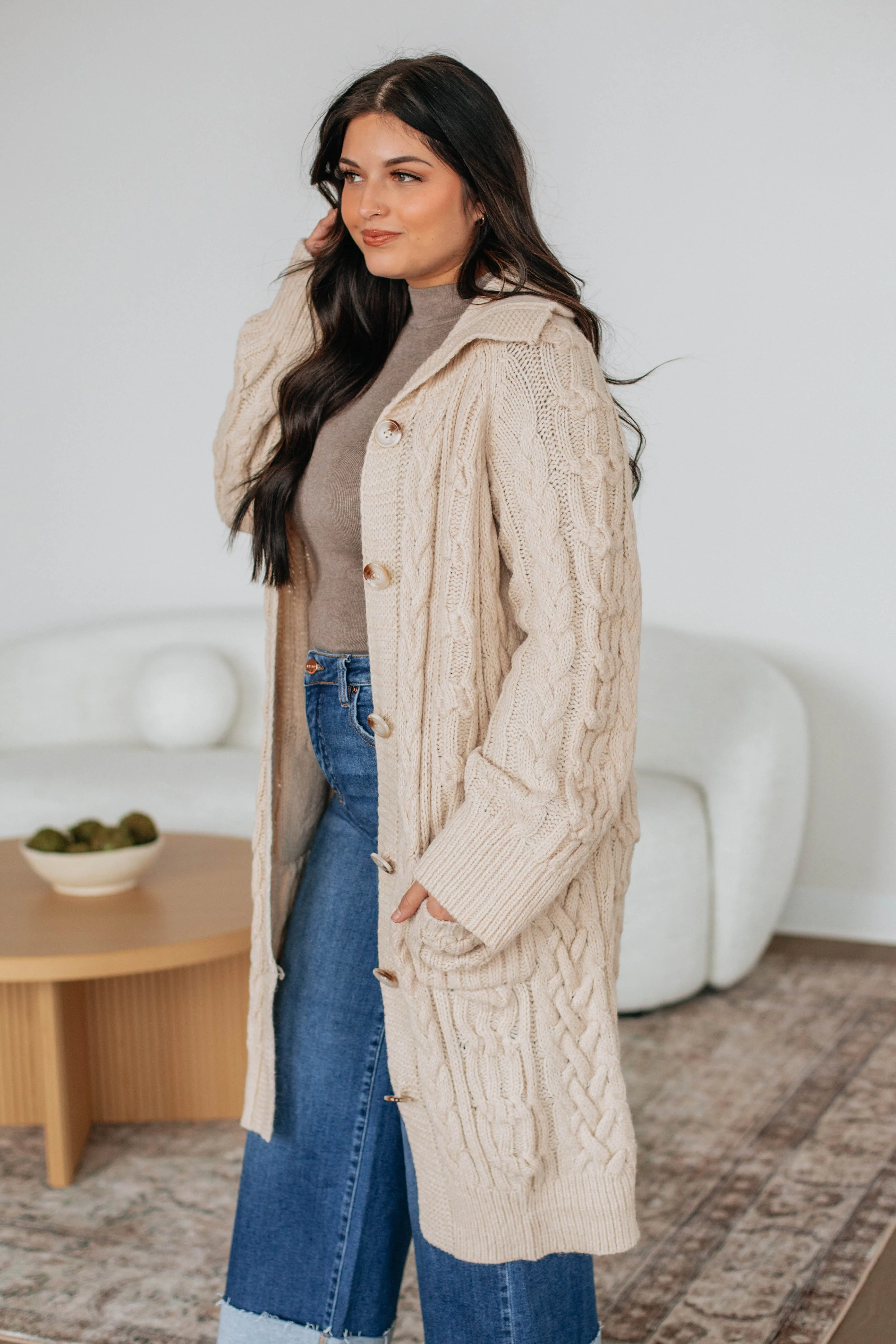 Danna Cable Knit Cardigan - Natural