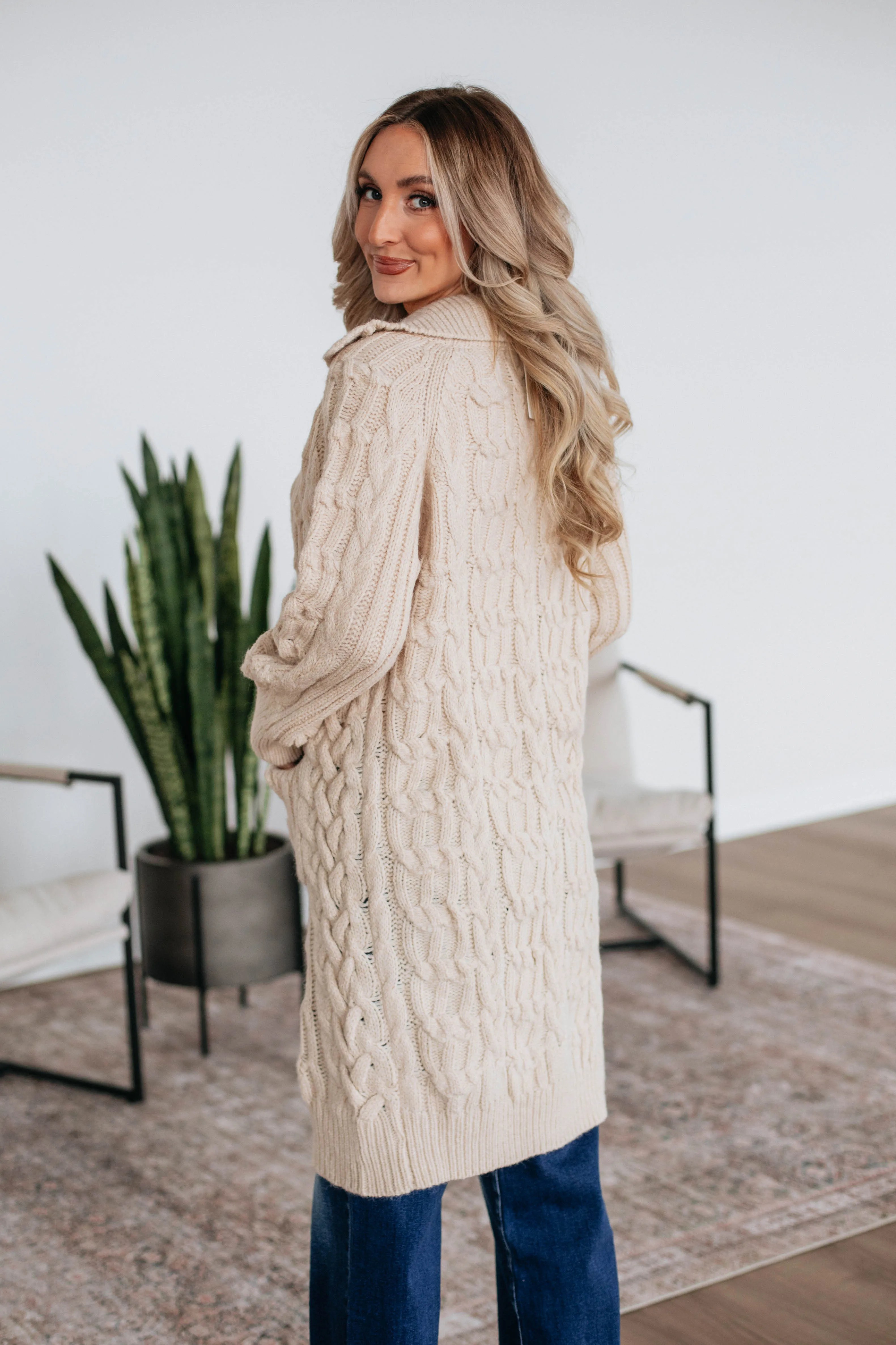 Danna Cable Knit Cardigan - Natural