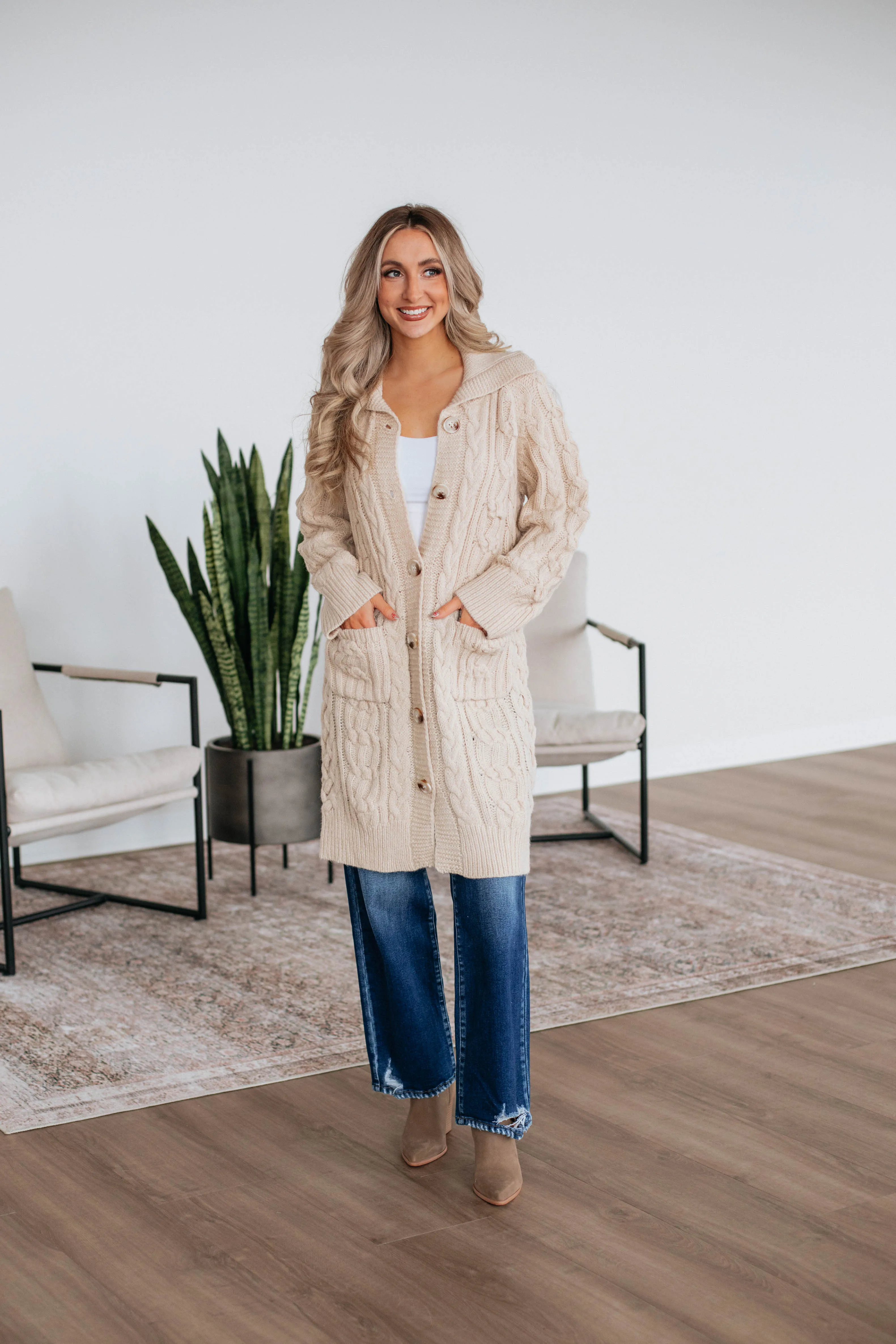 Danna Cable Knit Cardigan - Natural