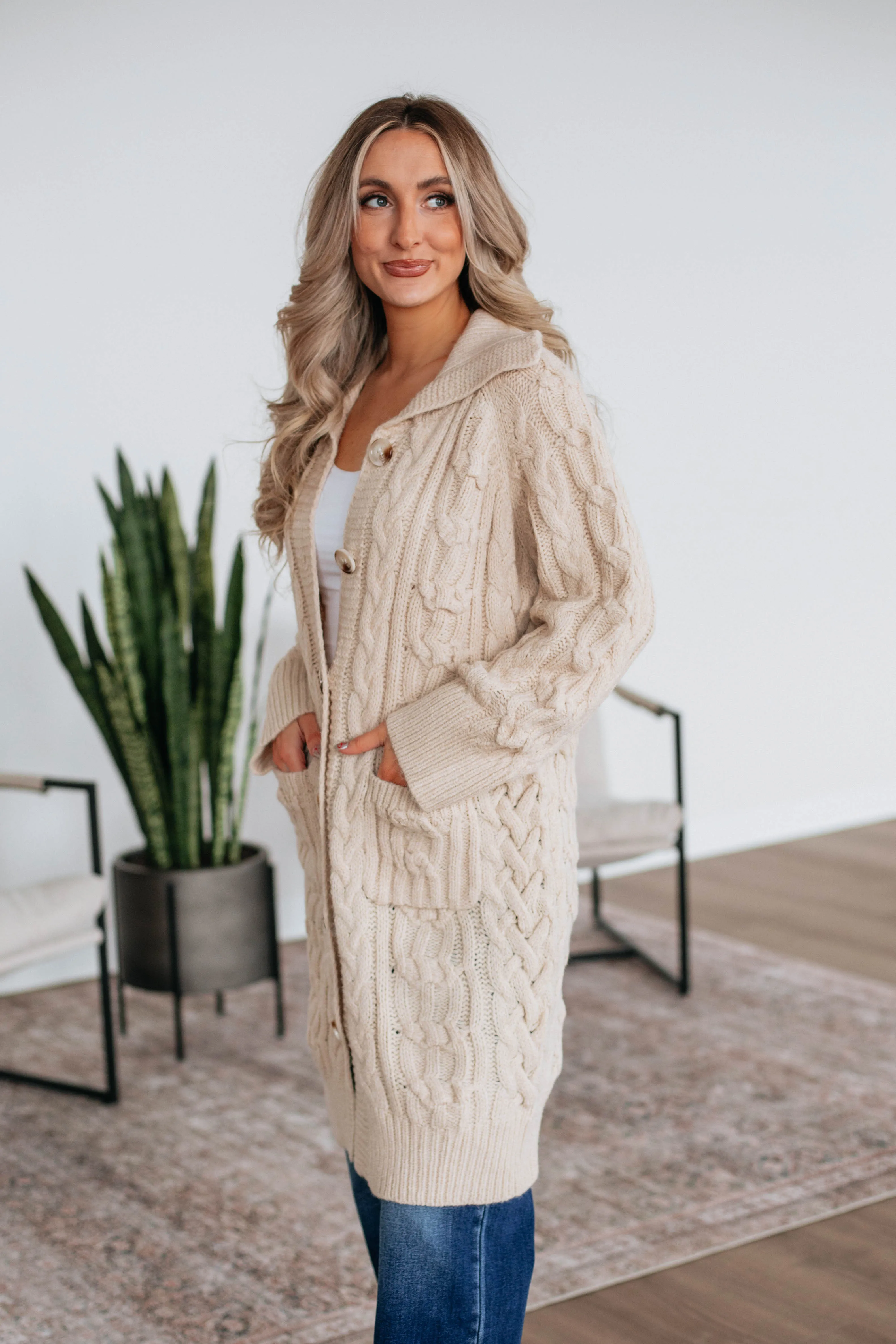 Danna Cable Knit Cardigan - Natural