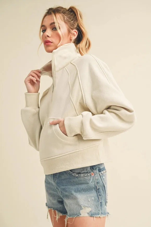 Dove Funnel Neck Half Zip Bone