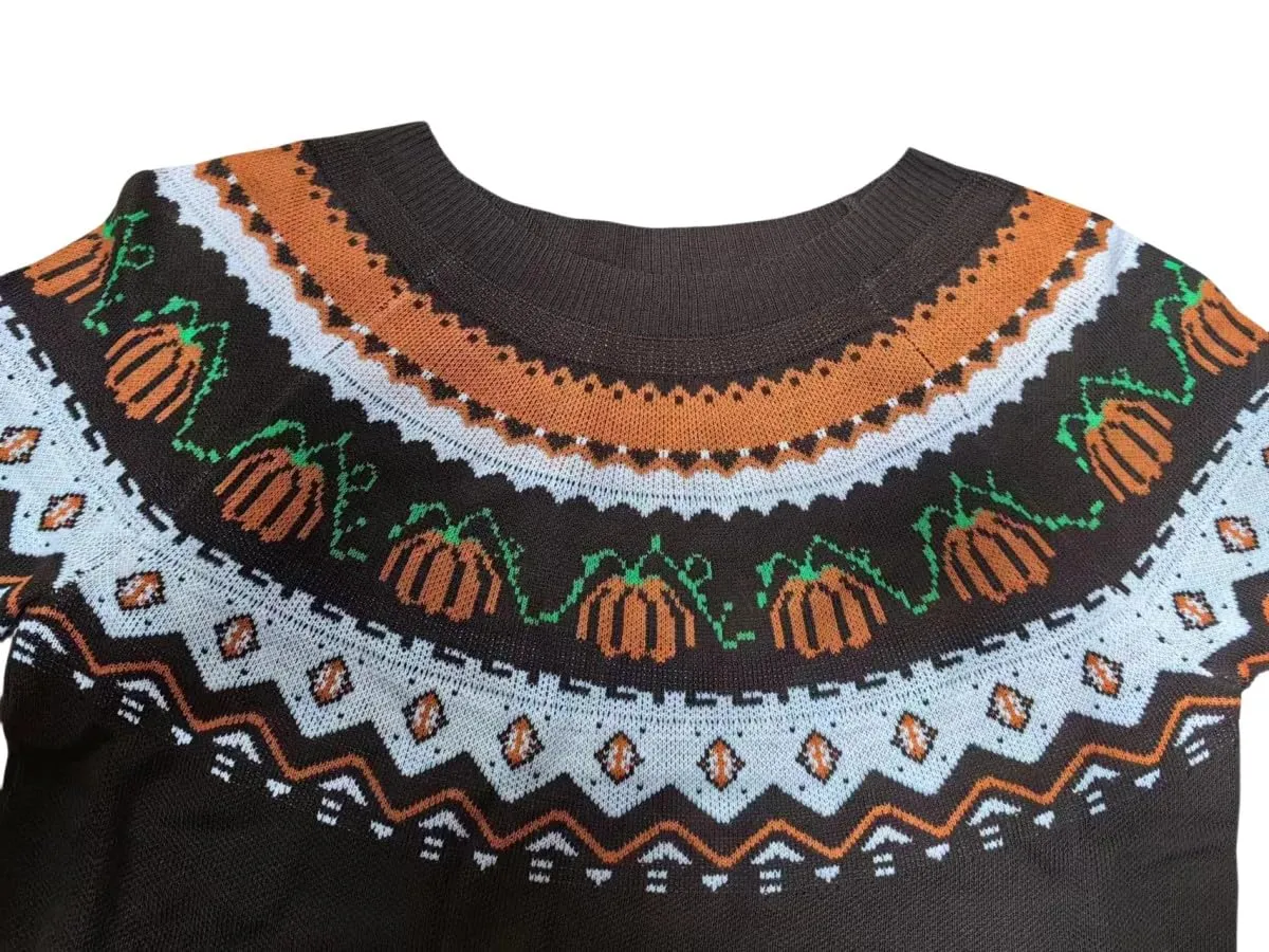 Fall Halloween Knitted Sweater for Women Winter Holiday Xmas Christmas Pullover Sweatshirt Tops(Halloween-Z-Brown,L)