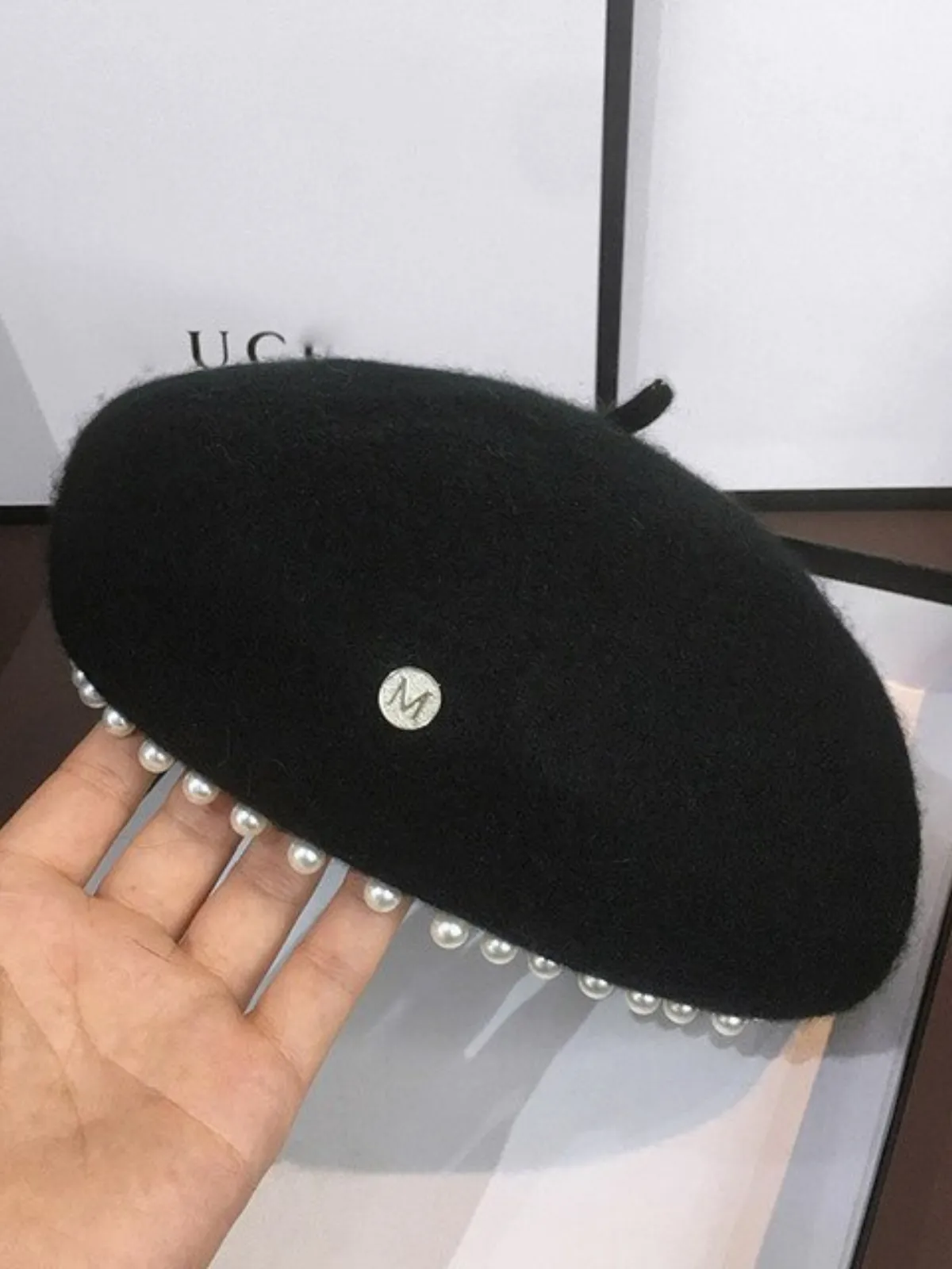 Fit For A Duchess Pearl Trim Wool Beret