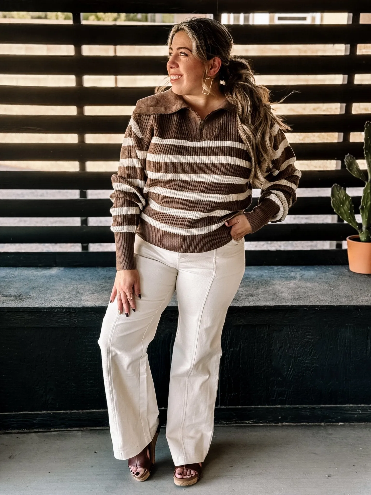 Frontier Spirit Boho Western Striped Sweater, Mocha