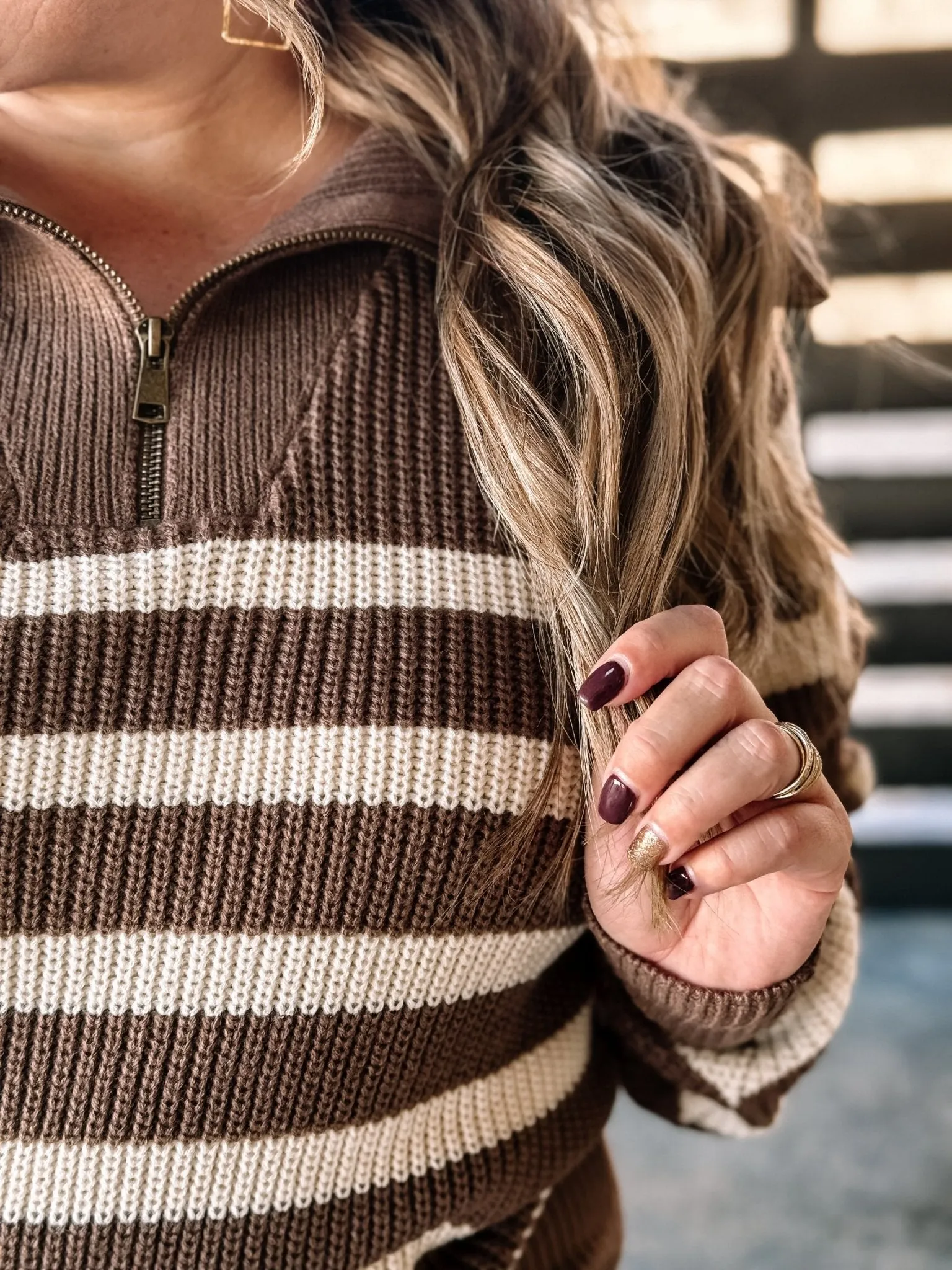 Frontier Spirit Boho Western Striped Sweater, Mocha