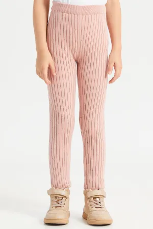 Girls Pink Cable Knit Table Leggings