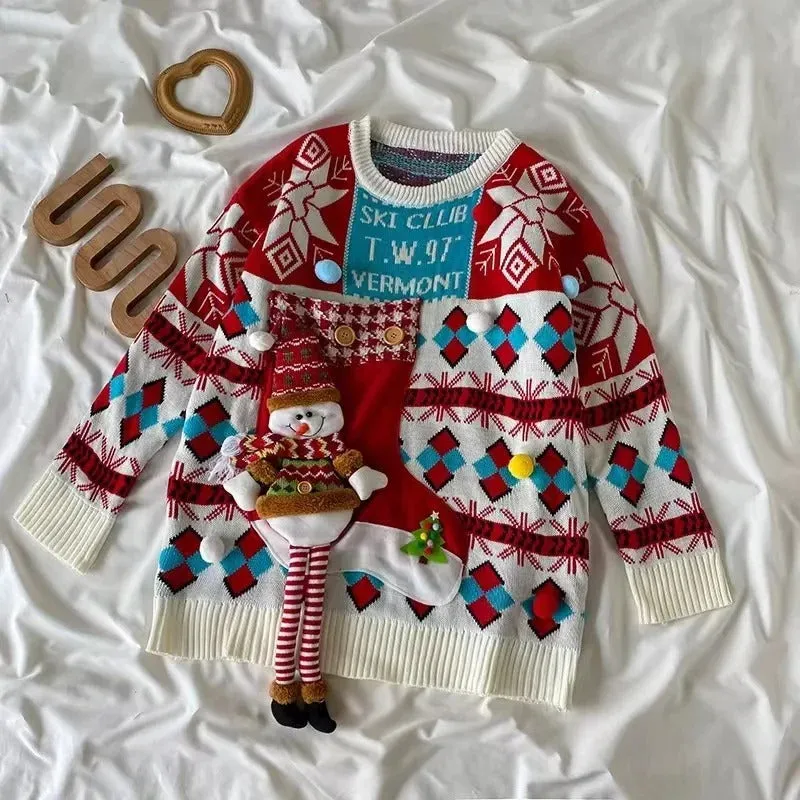 Heidi - Ladies' Christmas sweater with 3D snowman and Norwegian pattern