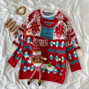 Heidi - Ladies' Christmas sweater with 3D snowman and Norwegian pattern