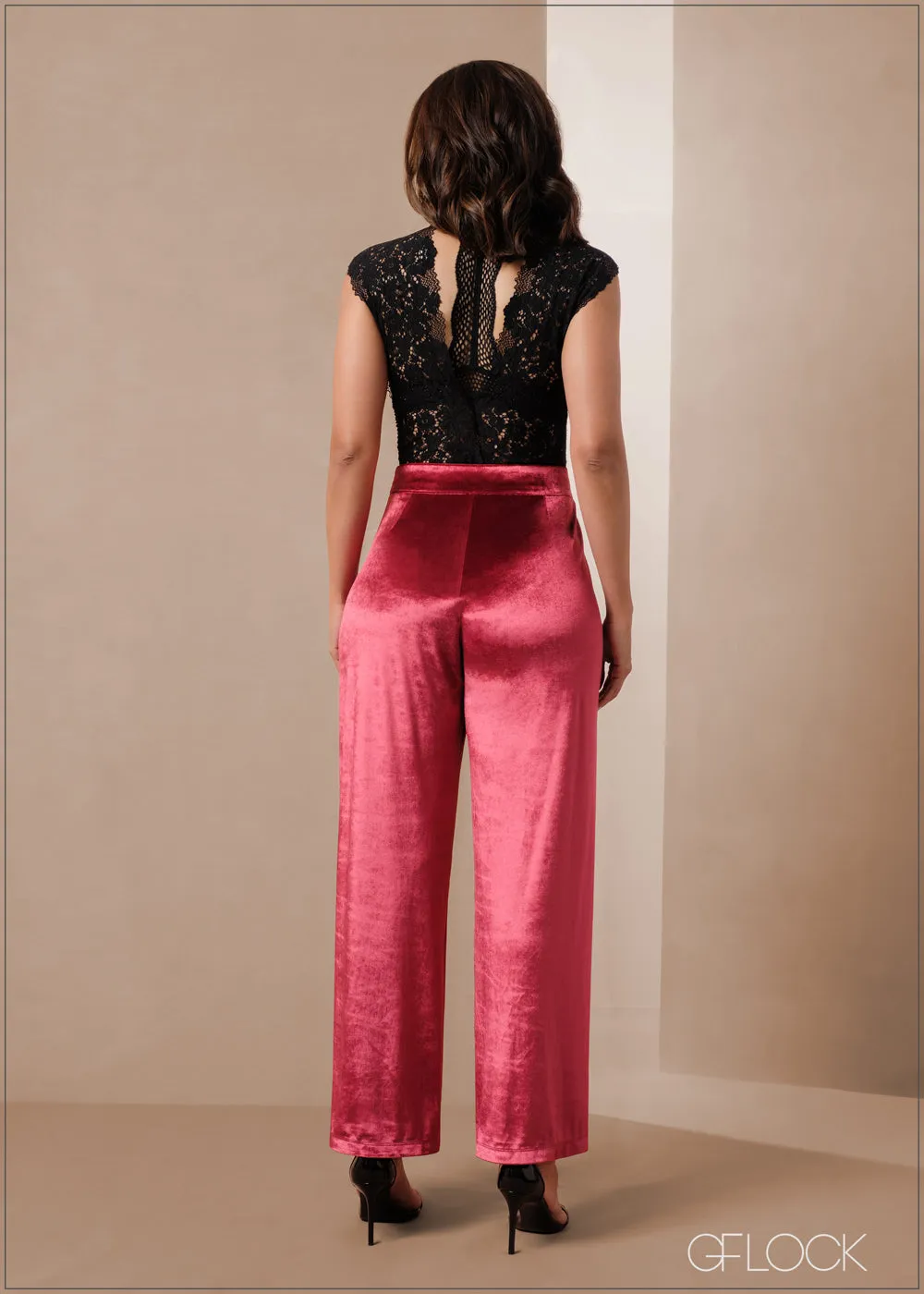 High Waisted Velvet Straight Leg Pant - 011223