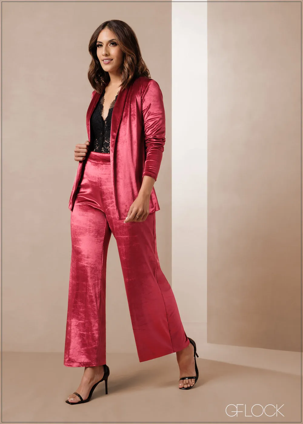 High Waisted Velvet Straight Leg Pant - 011223