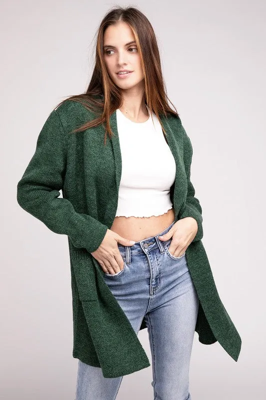 Hooded Open Front Sweater Cardigan