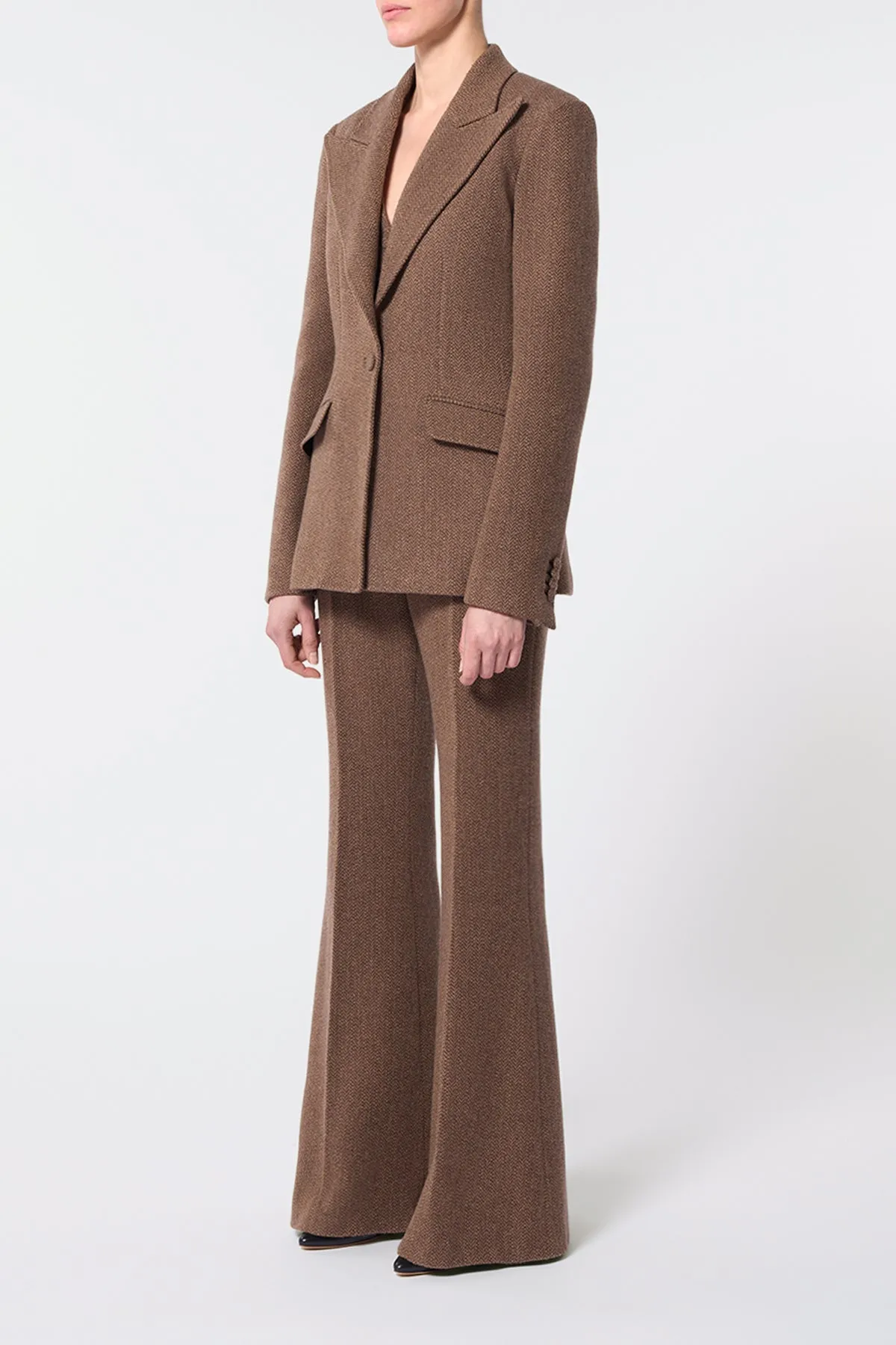 Leiva Blazer in Chocolate Multi Virgin Wool Cashmere Herringbone