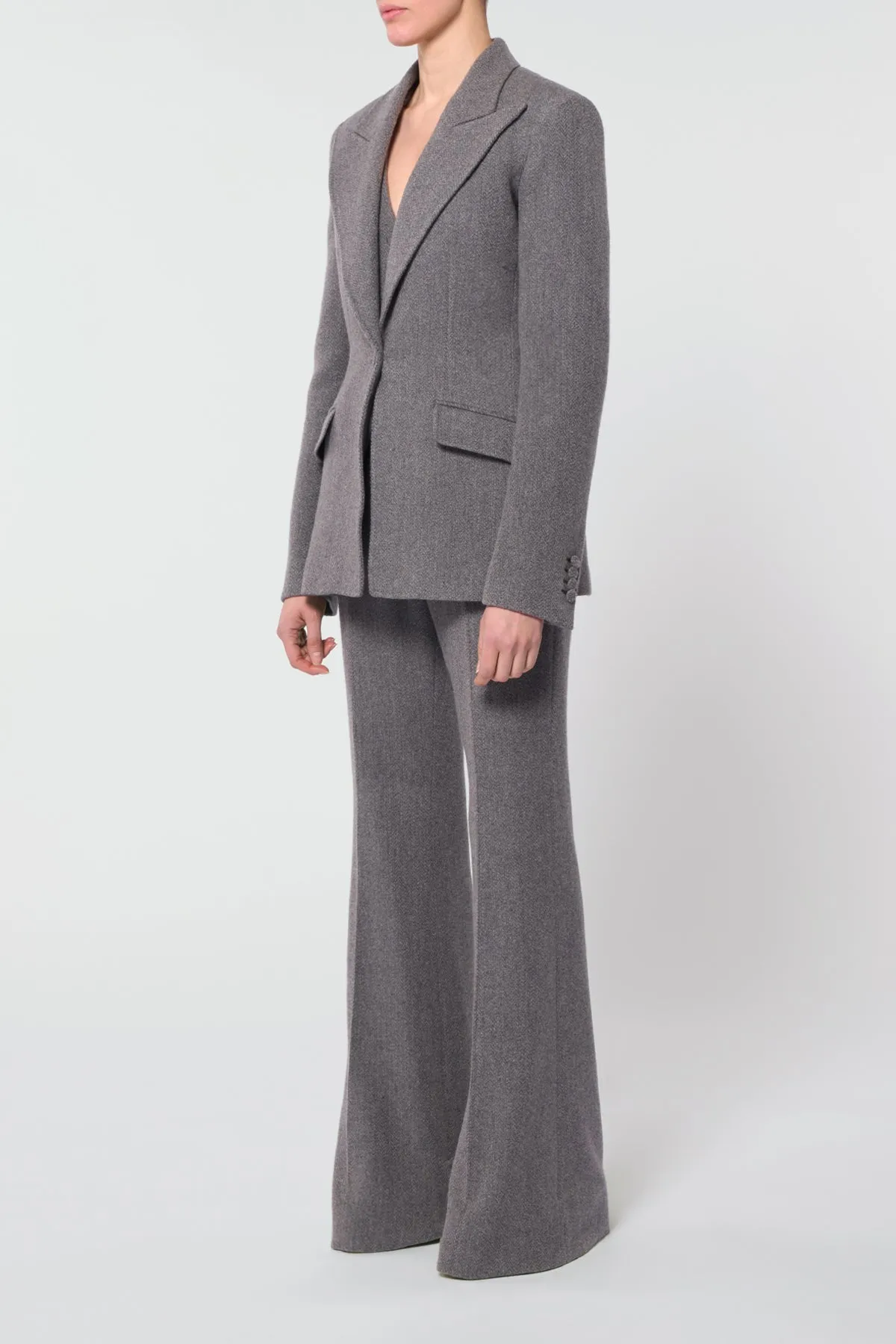 Leiva Blazer in Dark Grey Multi Virgin Wool Cashmere Herringbone