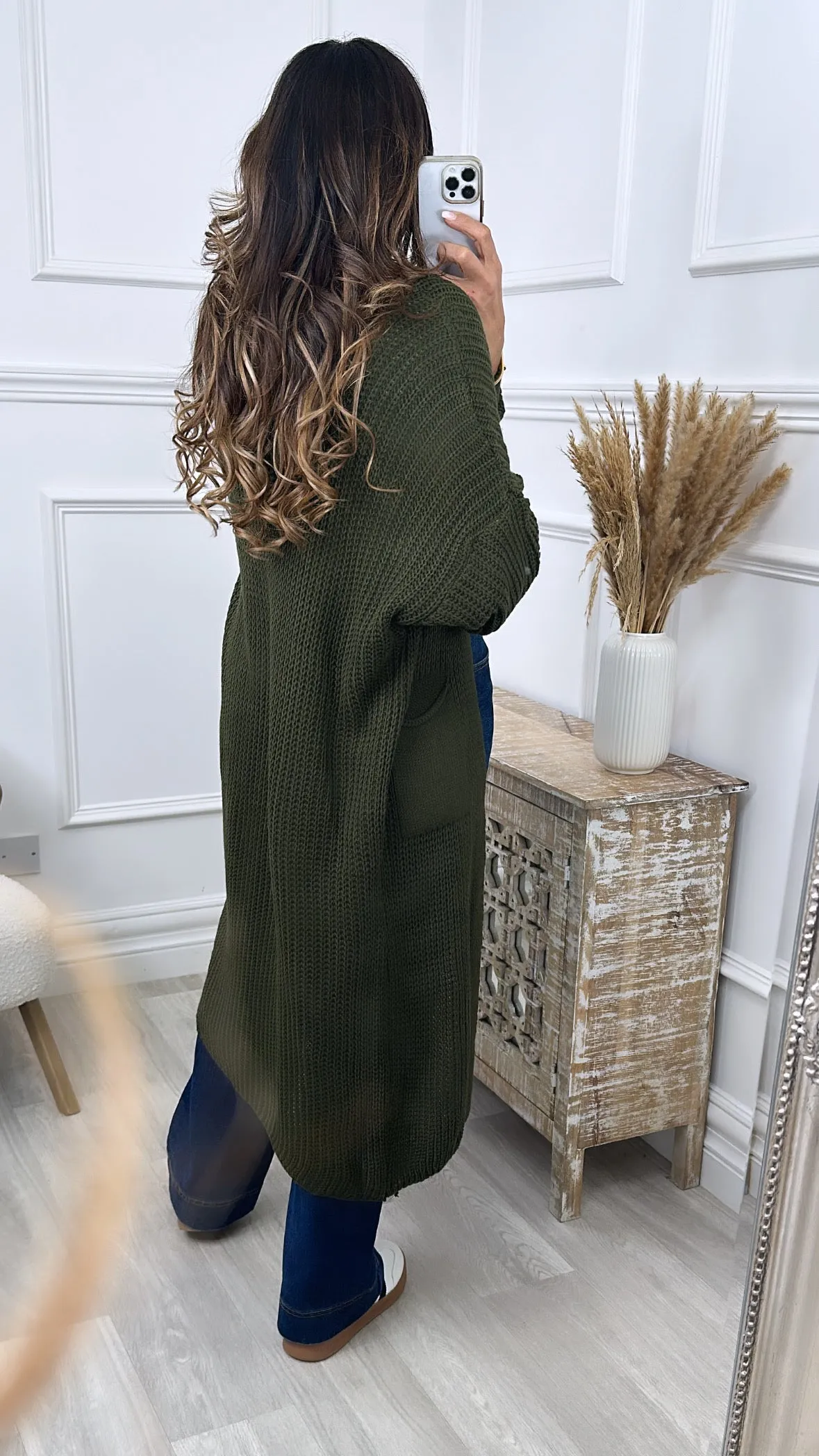 Margaret Khaki Longline Cardigan