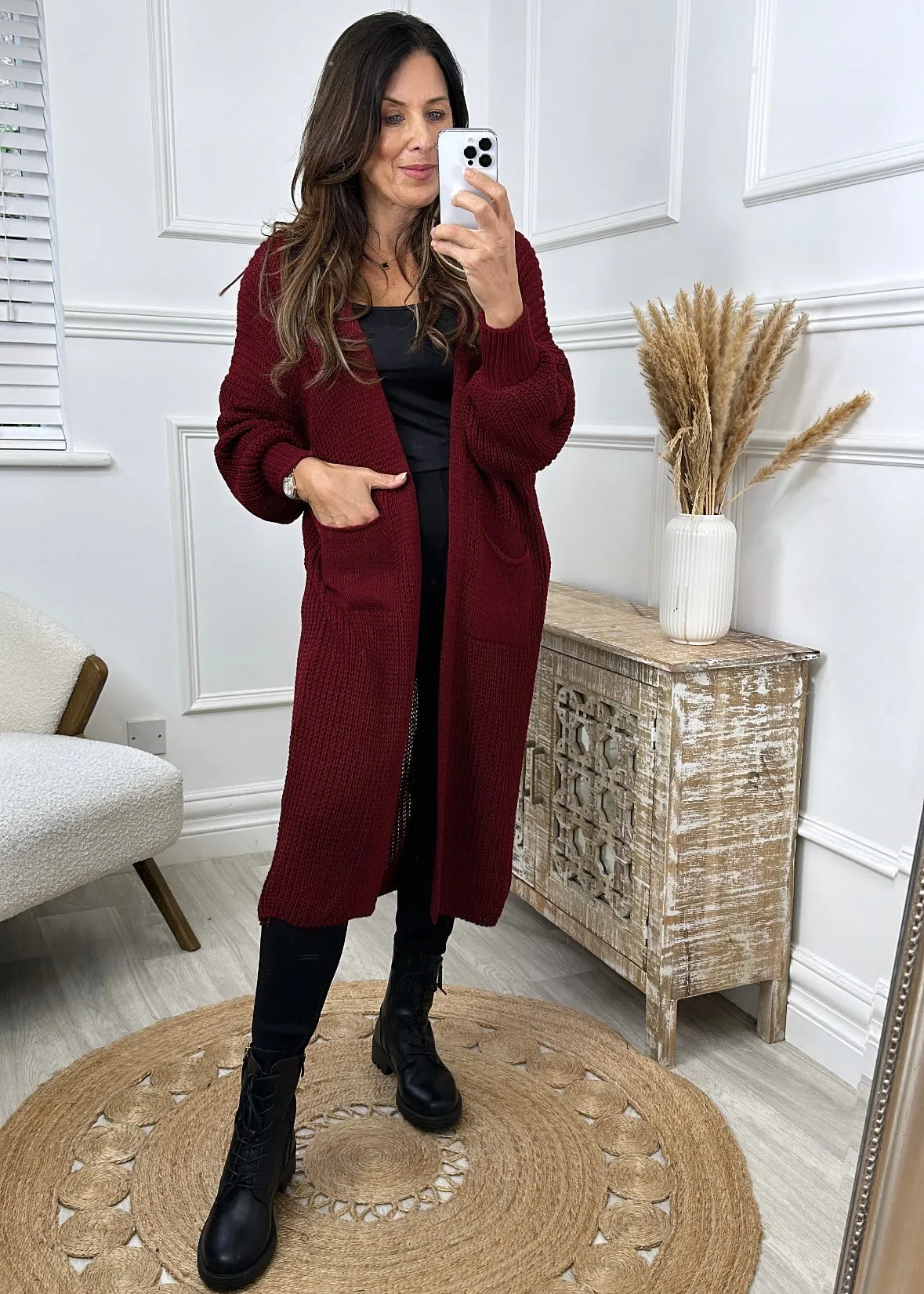 Margaret Wine Longline Cardigan