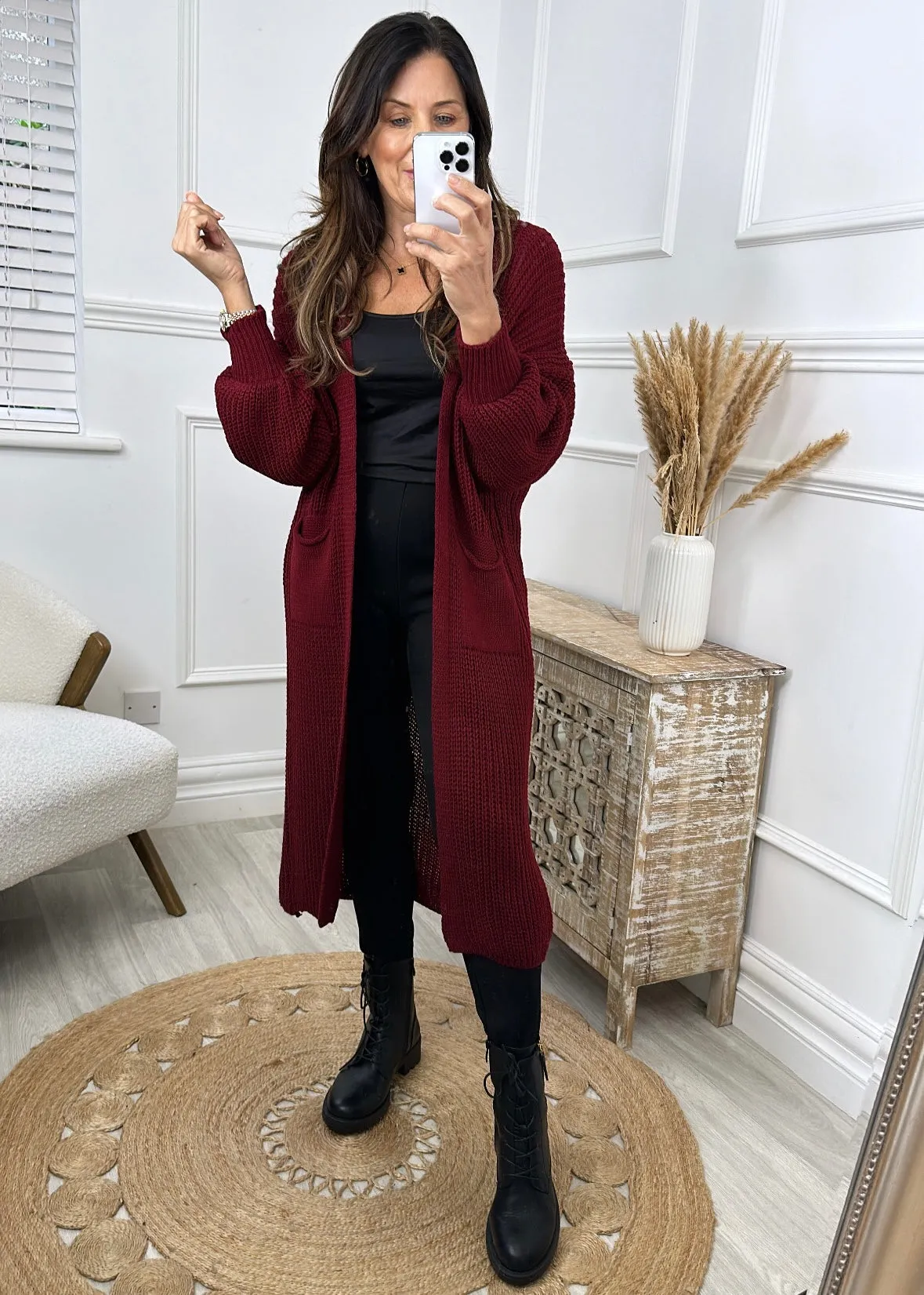 Margaret Wine Longline Cardigan