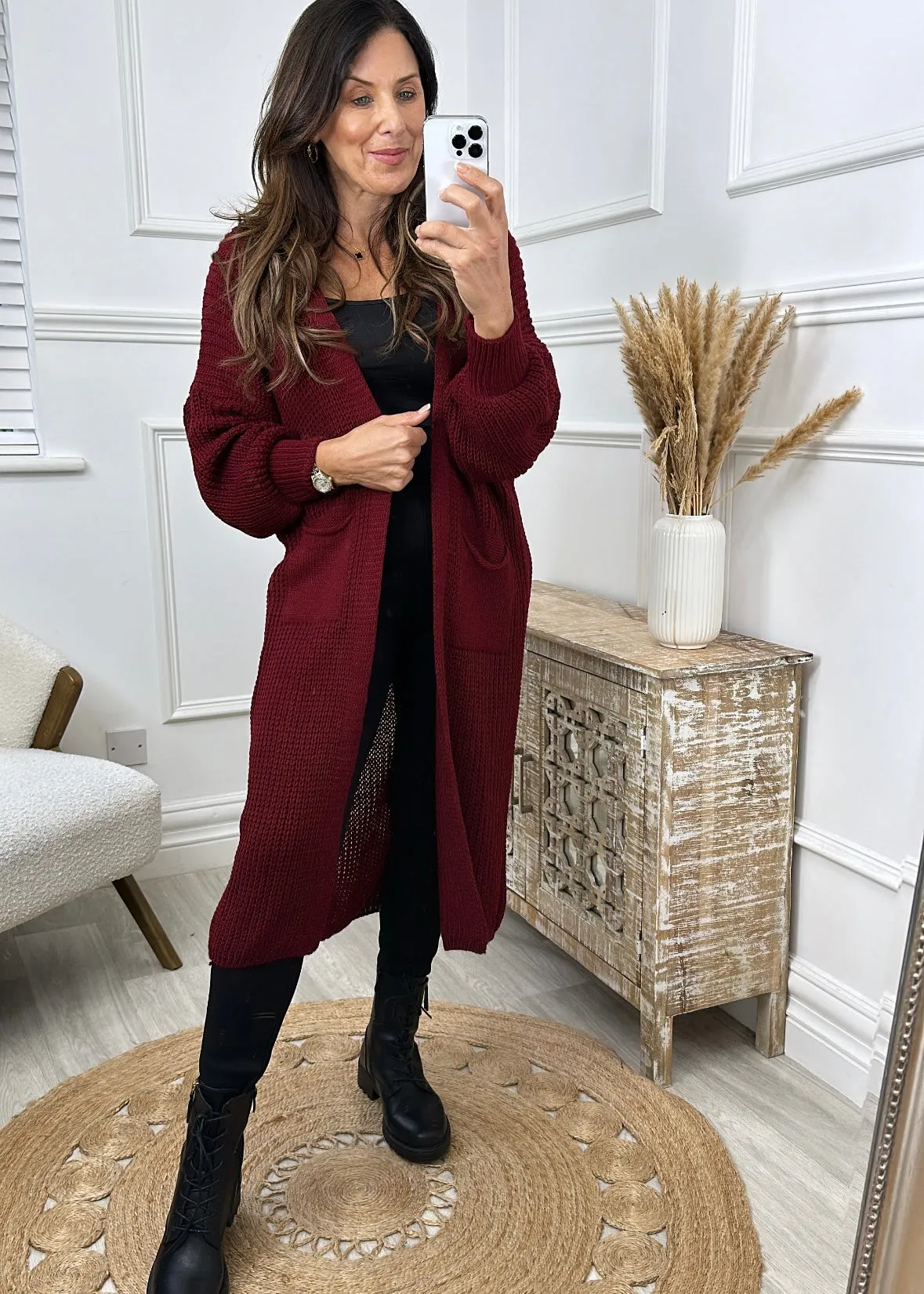 Margaret Wine Longline Cardigan