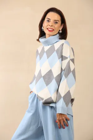 MARIA KNITTED JUMPER - BLUE/GREY