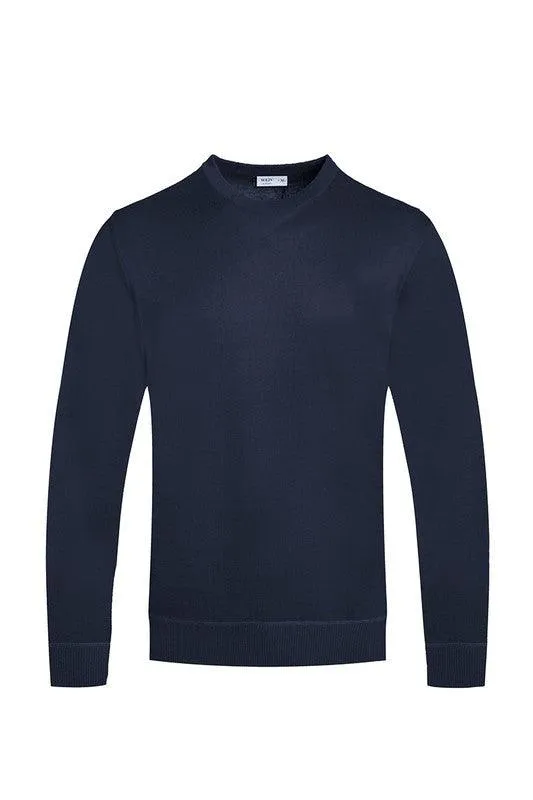 Mens Solid Color Round Neck Sweaters