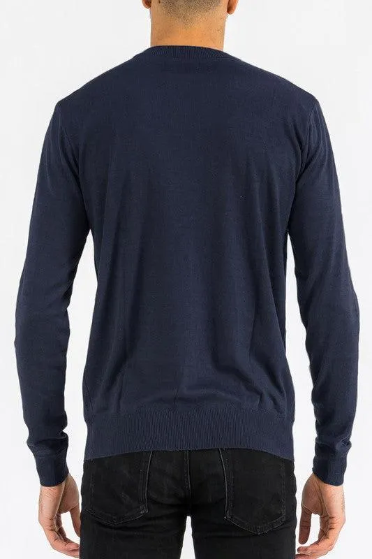 Mens Solid Color Round Neck Sweaters