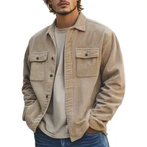 Men's Vintage Loose Fit Corduroy Long Sleeve Button-Down Shirt 84409920U