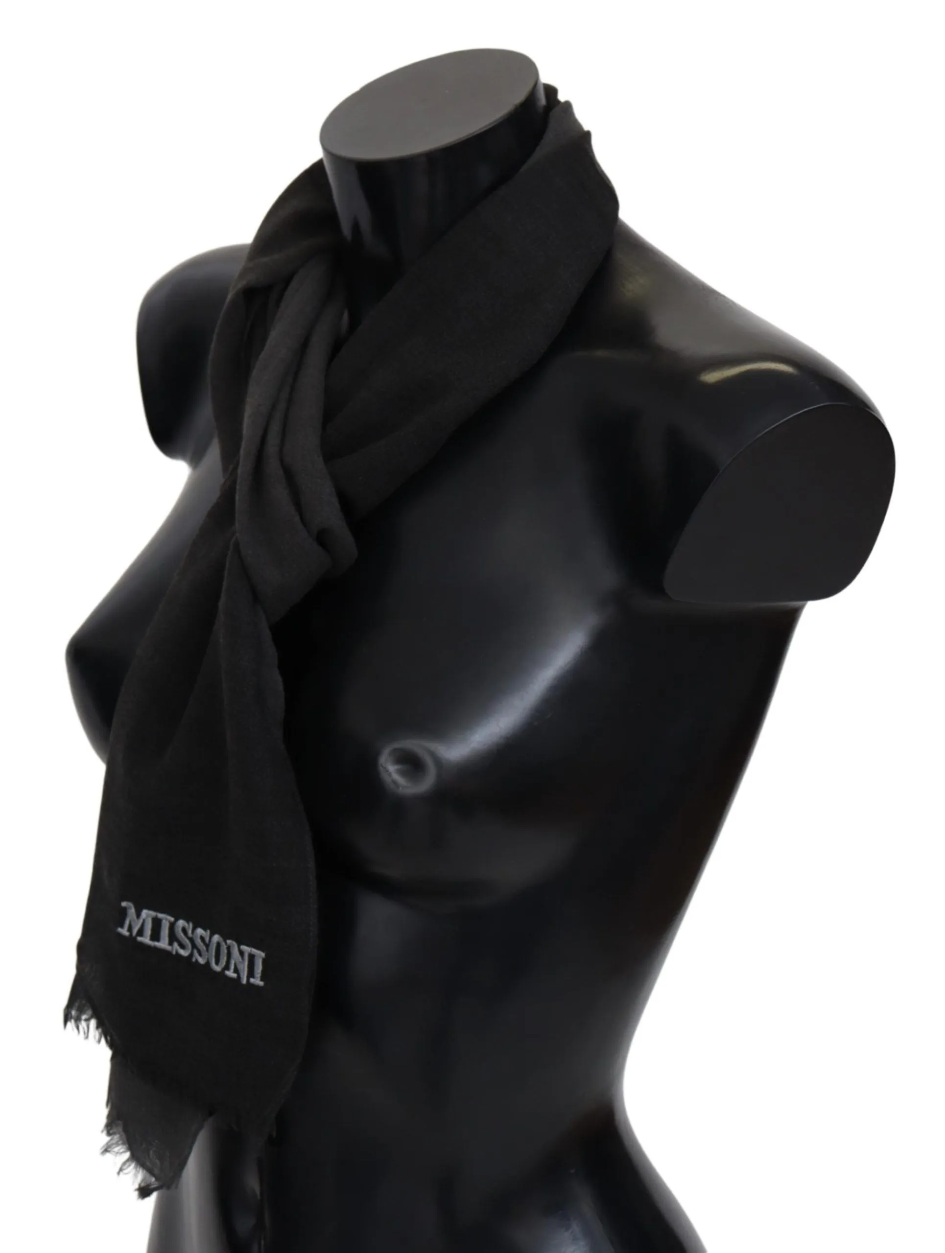 Missoni Elegant Black Wool Scarf with Fringes