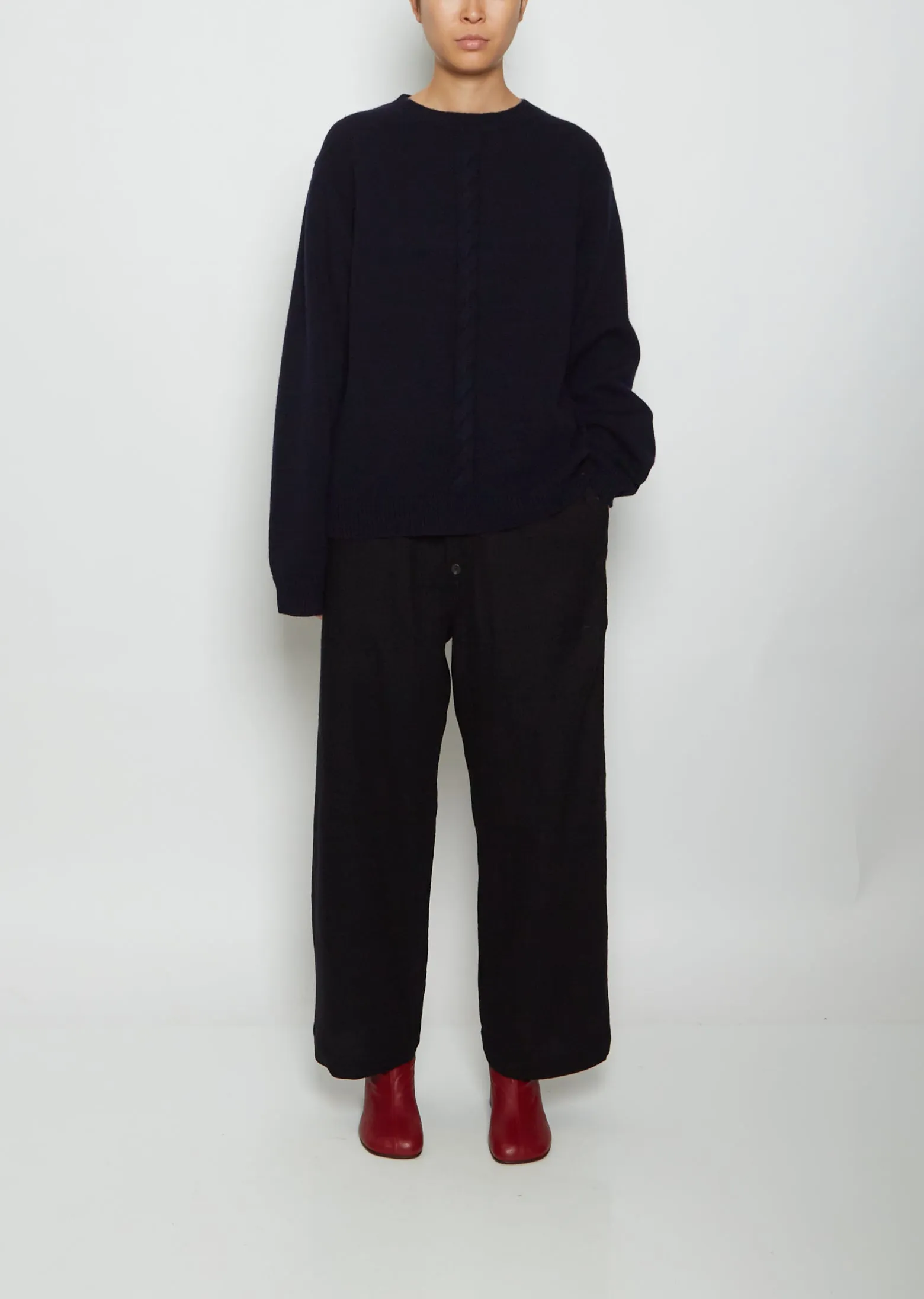 Mood Front Cable Cashmere Sweater — Dark Navy