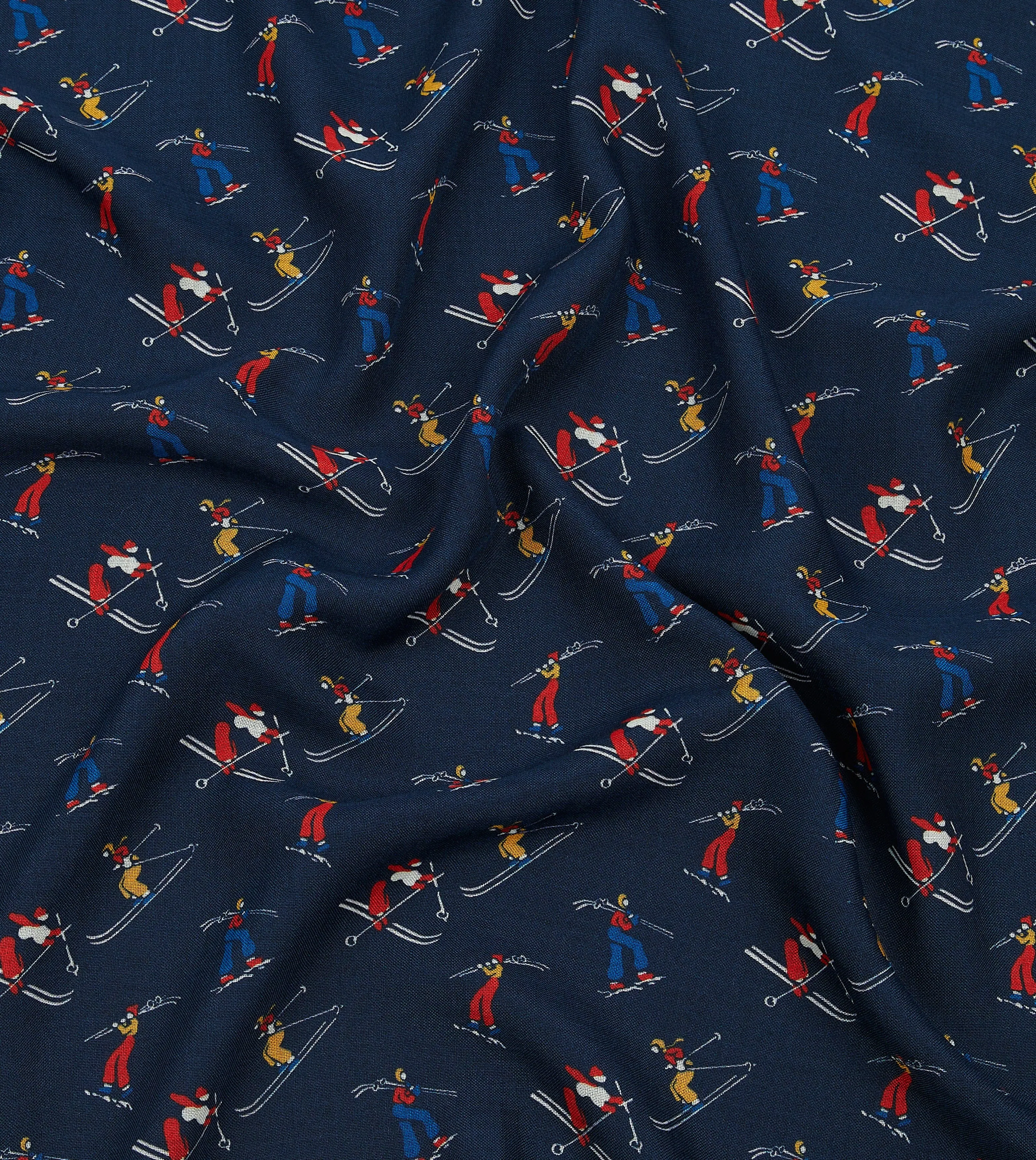 Navy Skier Print Wool-Silk Bandana