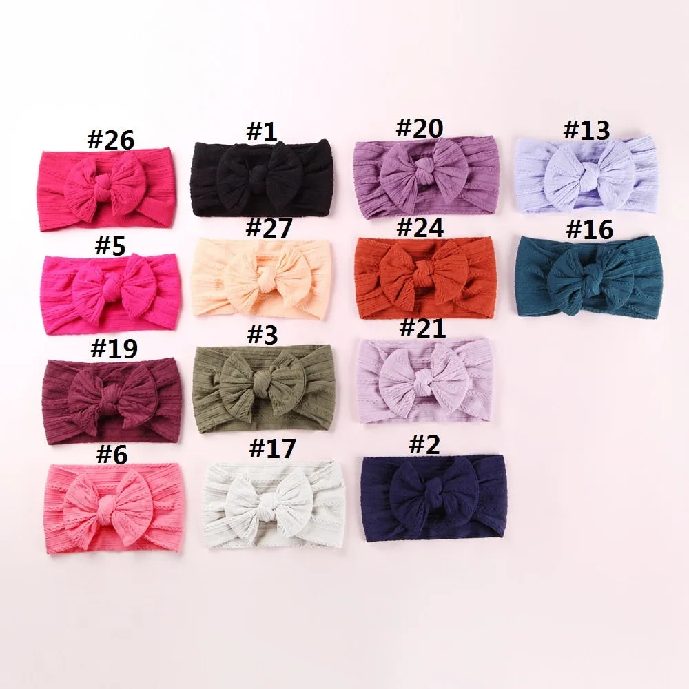 Newborn Baby Headbands - Fashionable and Soft - Wide Elastic Knit Band With Bow (32 Colors)