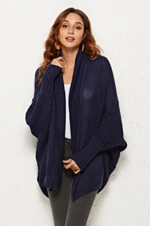 NicholesGifts Women Open Front Dolman Sleeve Longline Cardigan Color Navy, Size