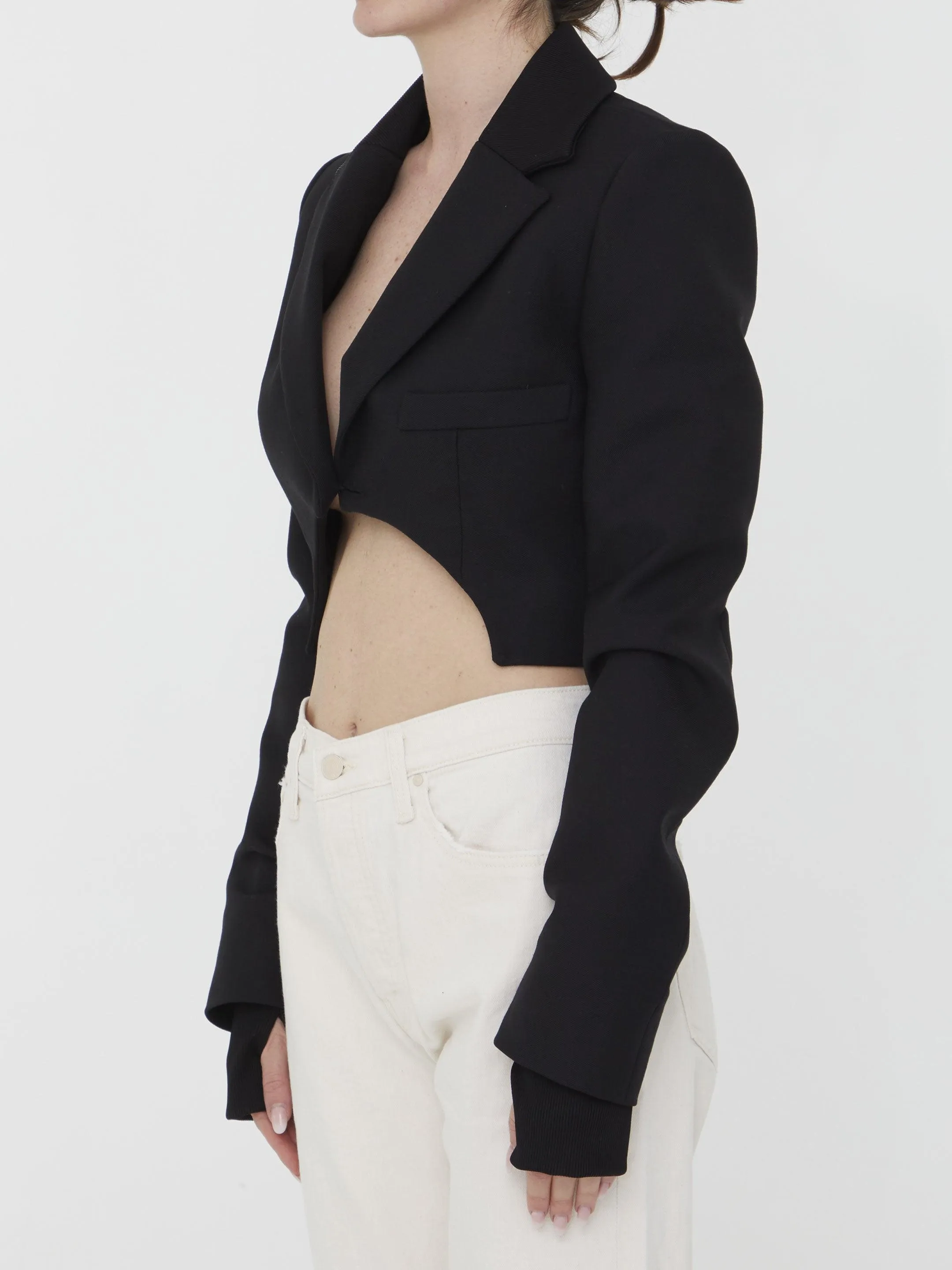 Off White Asymmetrical Cropped Jacket