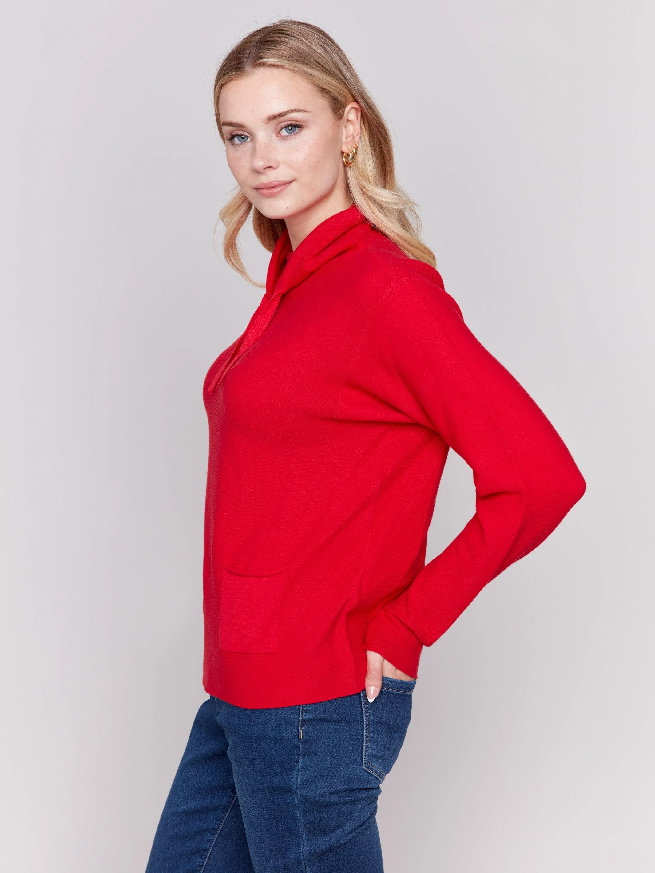 Ottoman Cotton Funnel Neck Sweater - Cranberry