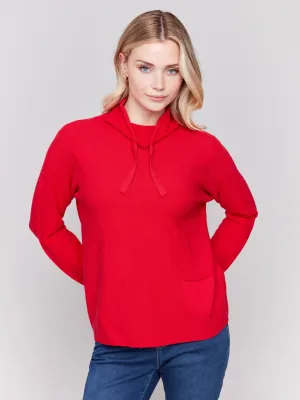 Ottoman Cotton Funnel Neck Sweater - Cranberry