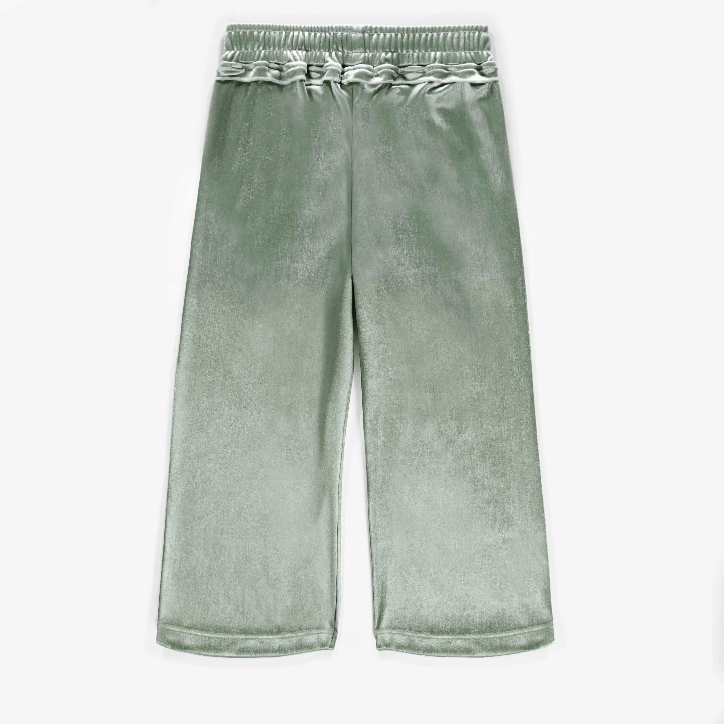 Pantalon vert à jambes larges en velours tapé, enfant || Green wide-leg crushed velvet pants, child