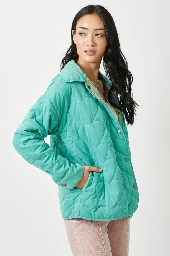 Quilted Heart Padded Jacket Jade