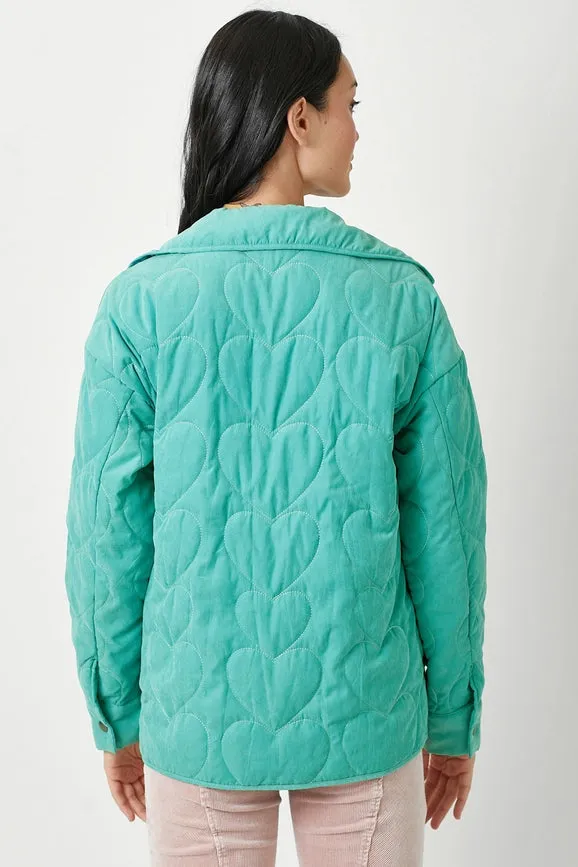 Quilted Heart Padded Jacket Jade